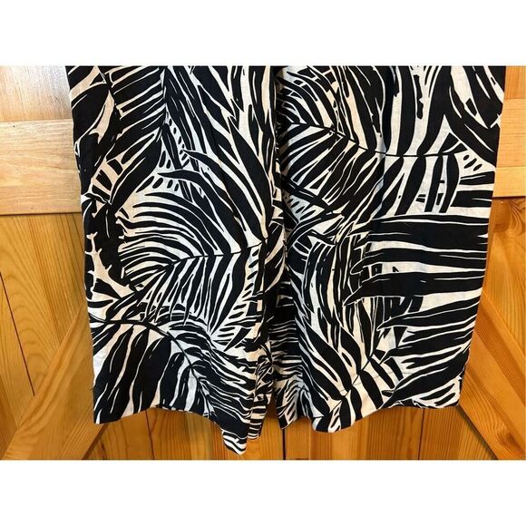 Panama Jack Women's Wide Leg Linen Blend Cropped Pants Black/Cream Size Small (0 - Picture 2 of 8